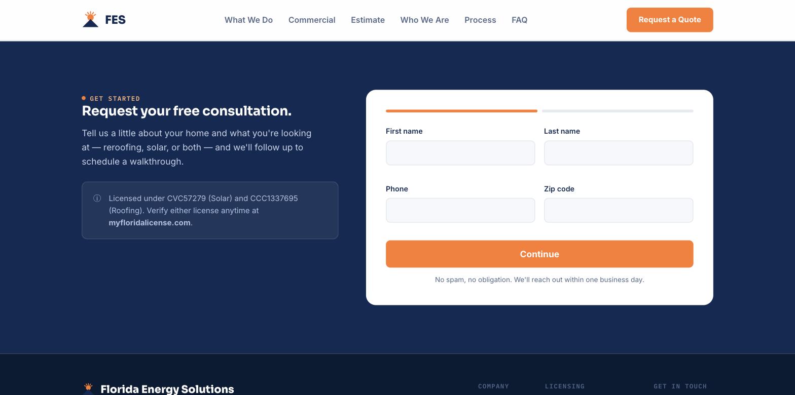 Florida Energy Solutions — free consultation request form