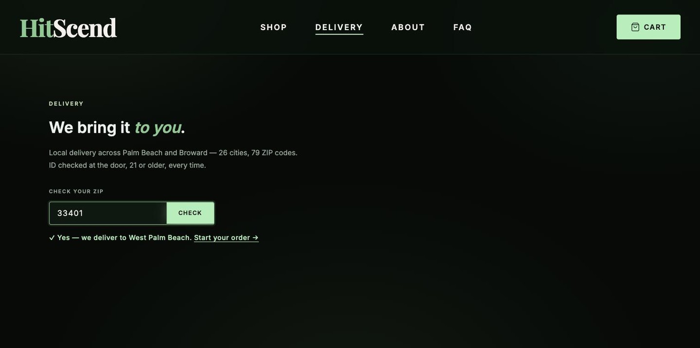 HitScend Smoke Shop — ZIP code delivery checker